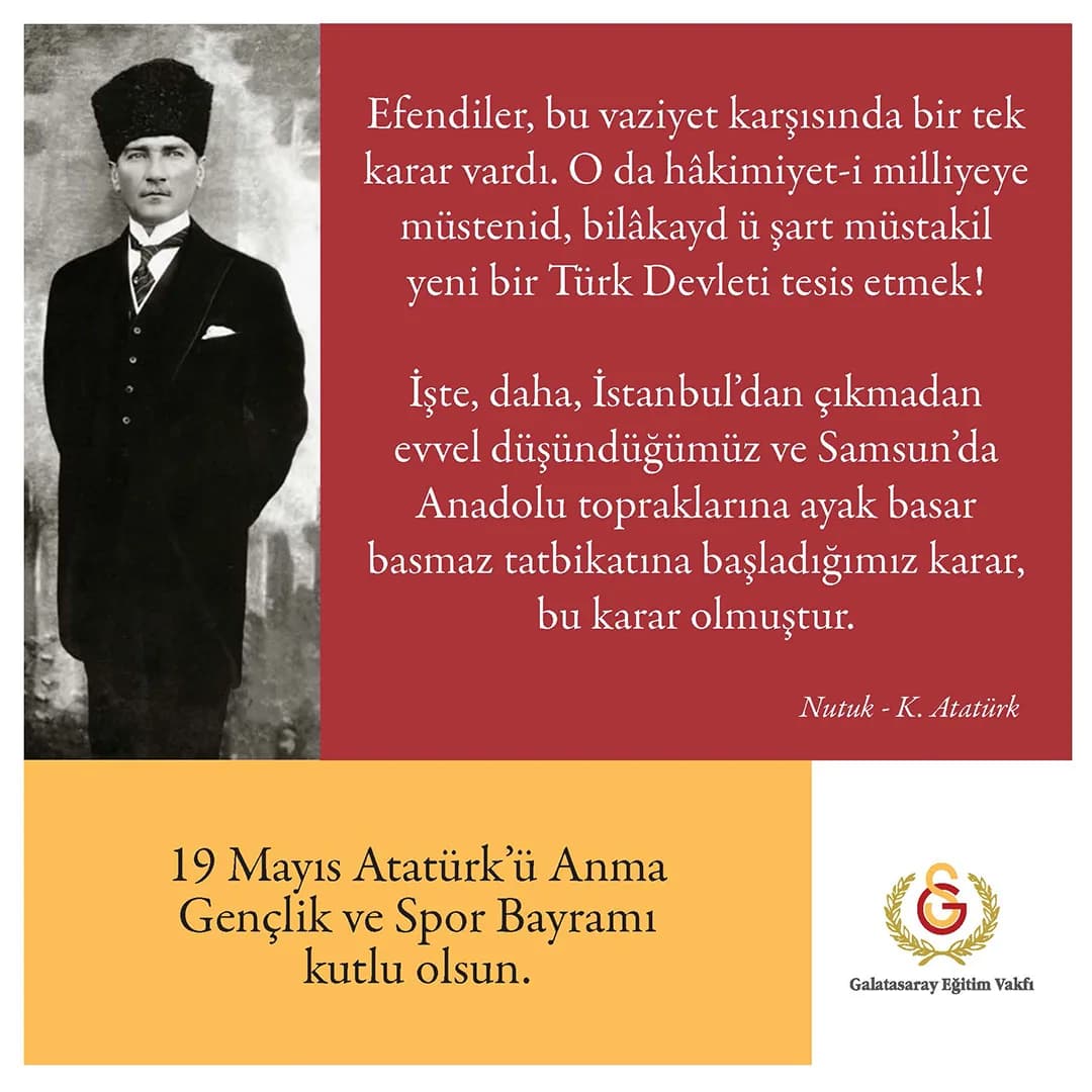 19 Mayıs Atatürk’ü Anma Gençlik ve Spor Bayramı Kutlu Olsun