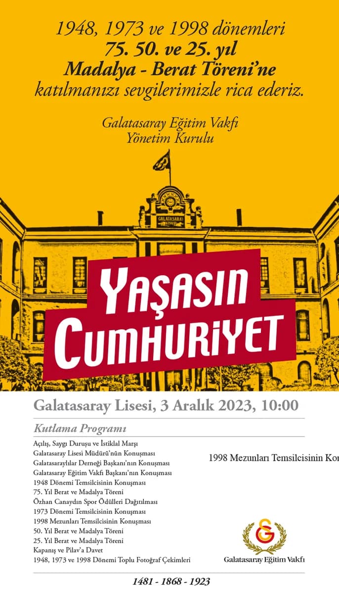 75., 50. ve 25. Yıl Madalya-berat Törenine Davetlisiniz!