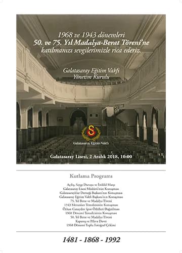 50. ve 75. Yıl Madalya-berat Töreni Daveti