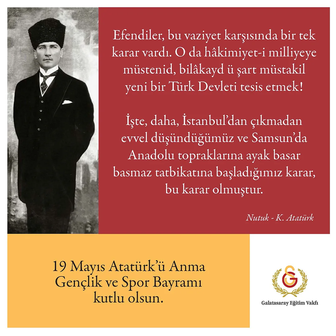 19 Mayıs Atatürk’ü Anma Gençlik ve Spor Bayramı Kutlu Olsun