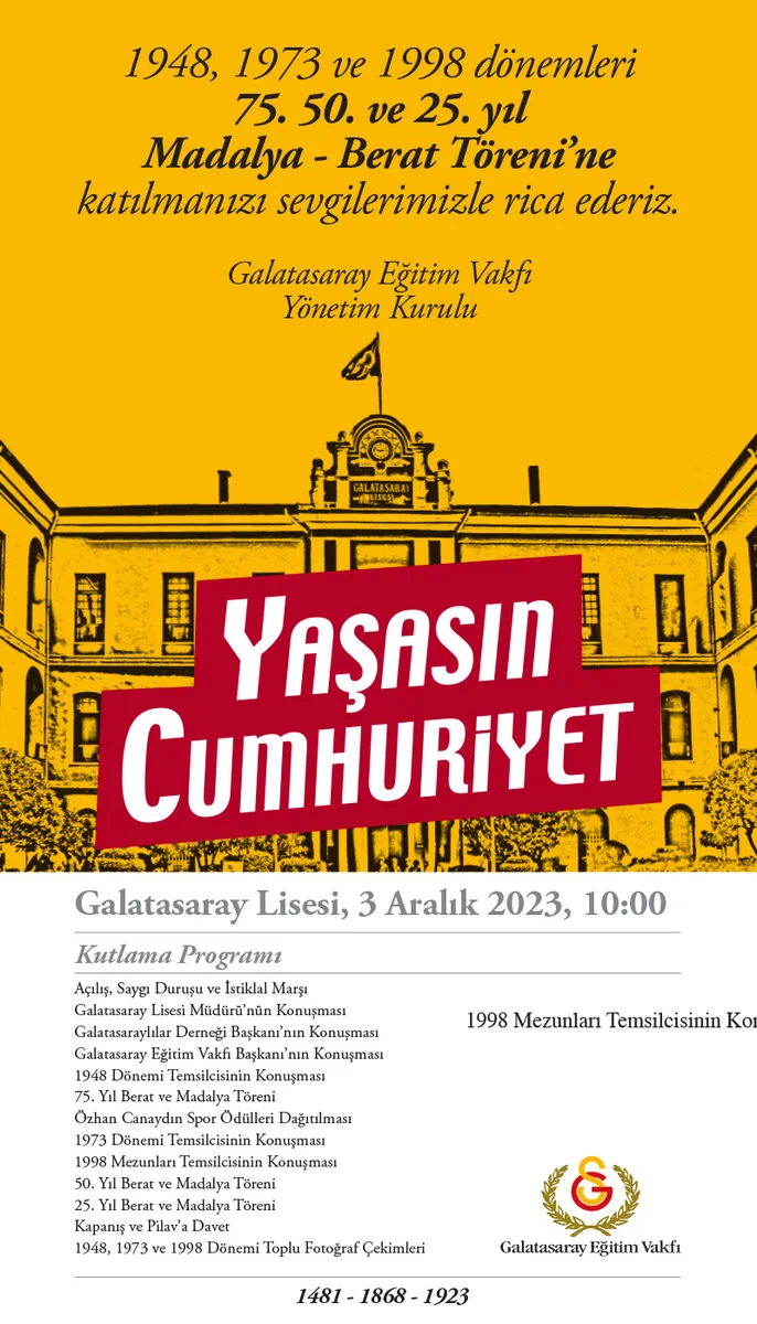 75., 50. ve 25. Yıl Madalya-berat Törenine Davetlisiniz!